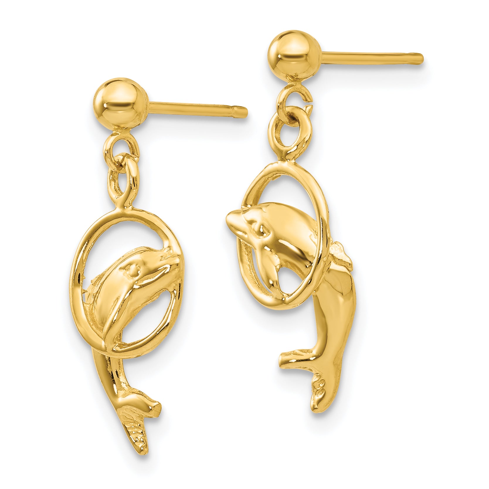 14K Gold Dolphin Dangle Earrings with Polished Finish for Women Secondary image