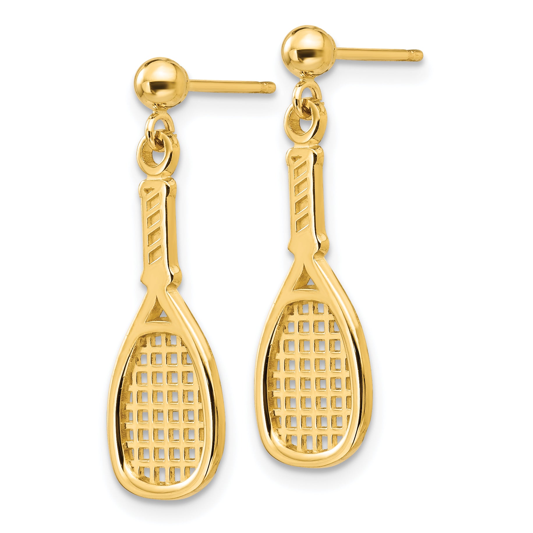 14K Gold Polished Racquet Dangle Earrings for Women Secondary image