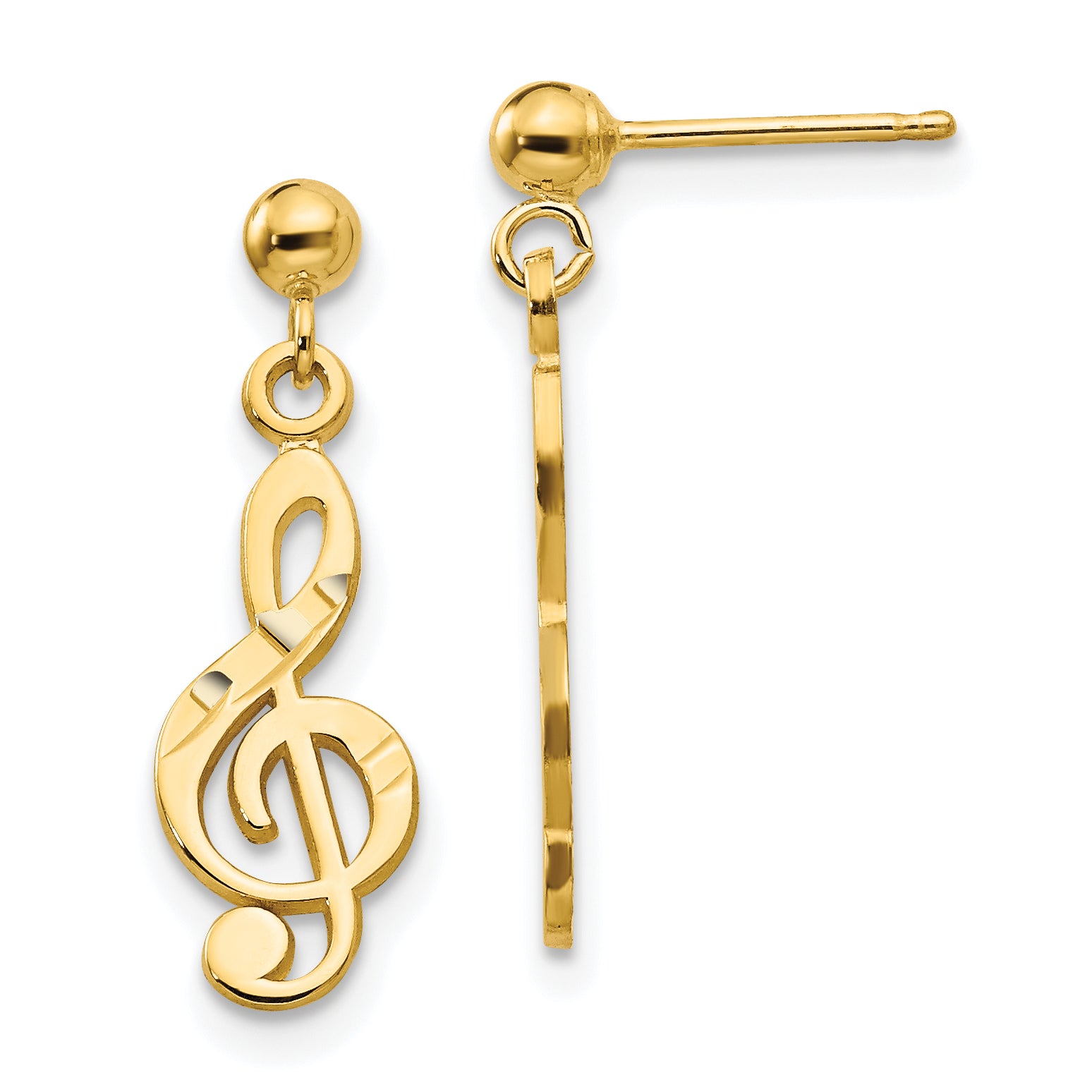 14k Polished & Diamond-Cut Treble Clef Dangle Post Earrings Main image