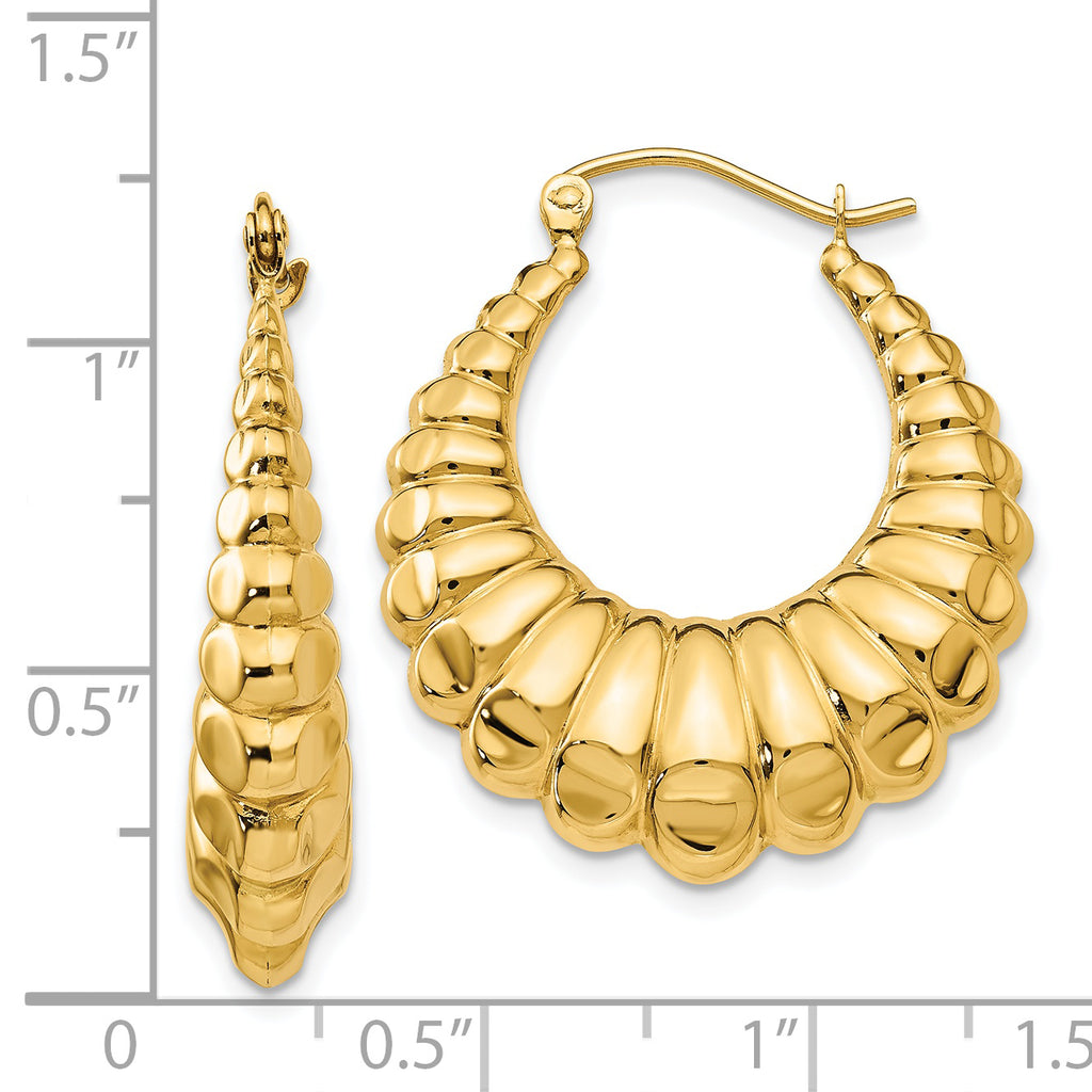 14K Gold Polished Scalloped Hoop Earrings for Women Elegant Hollow Design