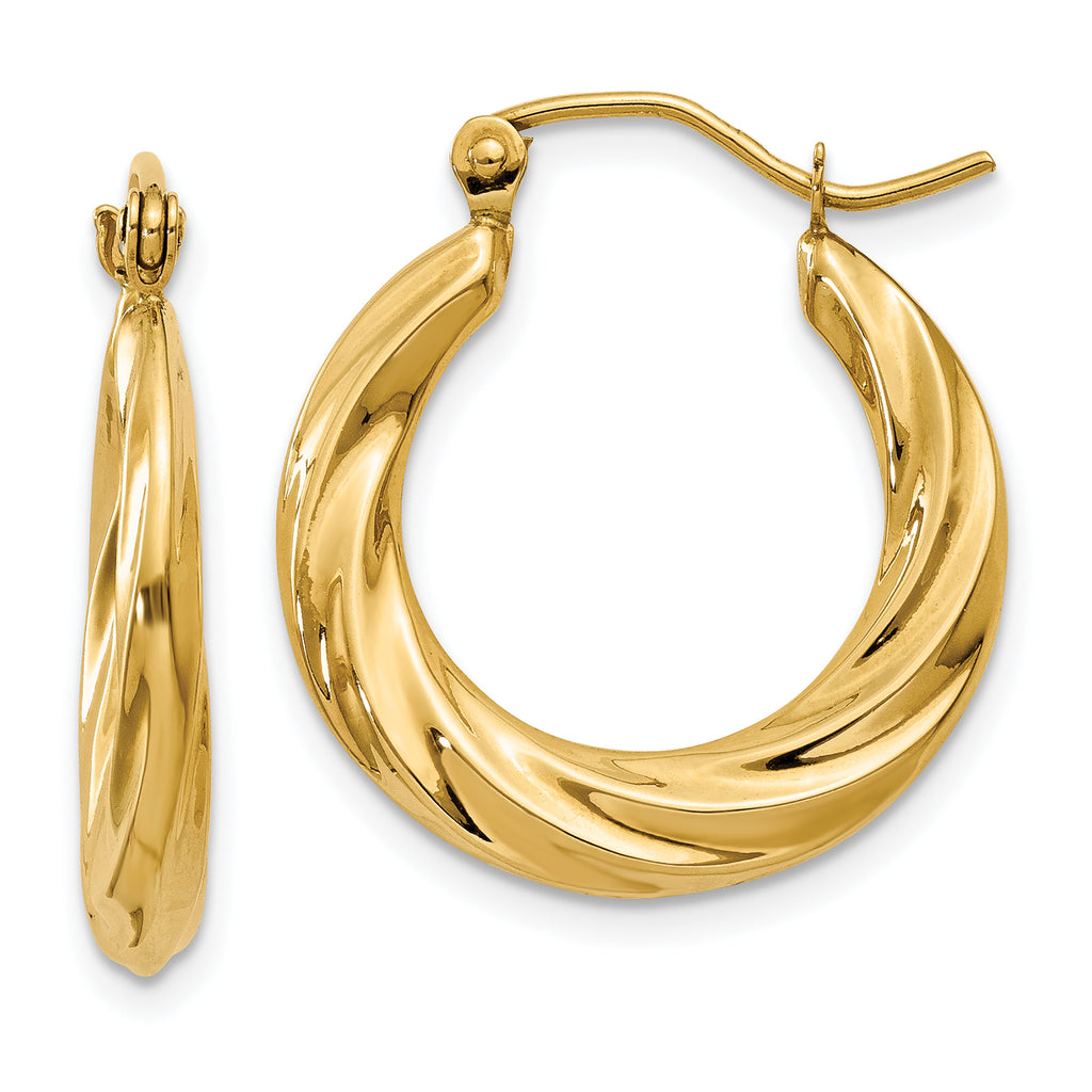 14k Polished Twisted Hollow Hoop Earrings