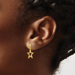 14K Gold Star Dangle Earrings with Polished Diamond-Cut Finish
