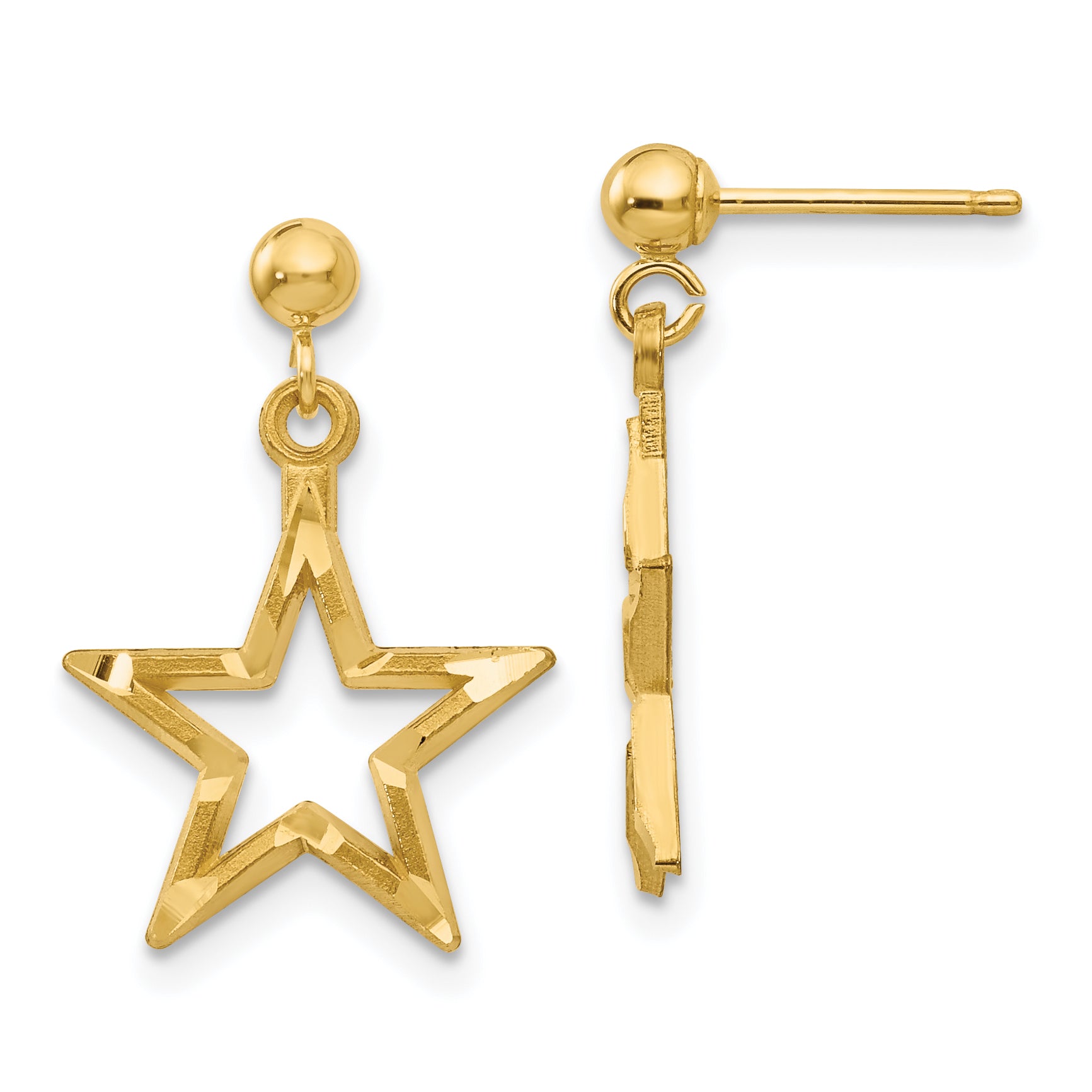 14k Polished & Diamond-Cut Star Dangle Post Earrings