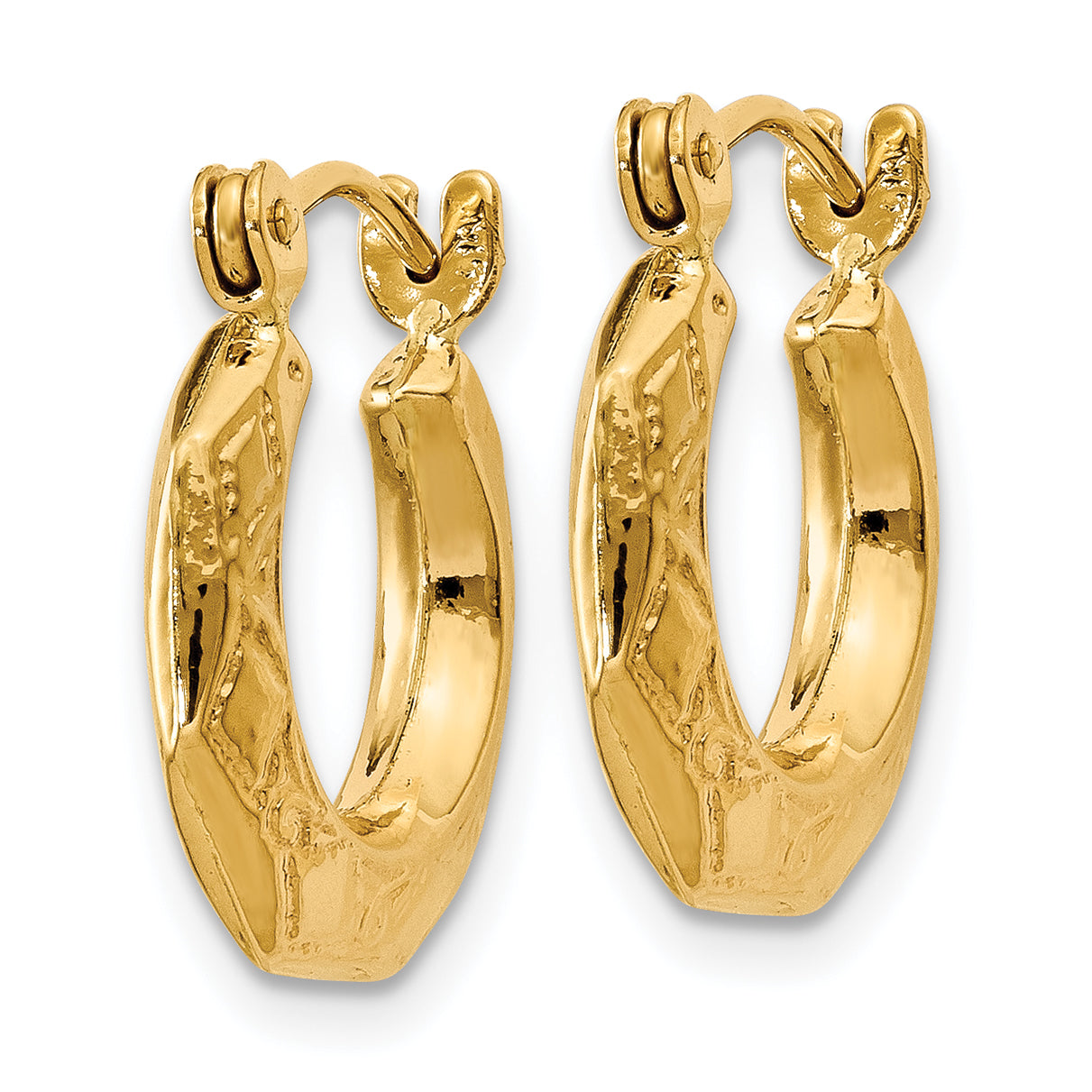 14k Polished Patterned Hollow Hoop Earrings Secondary image
