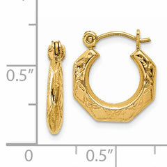 14k Polished Patterned Hollow Hoop Earrings