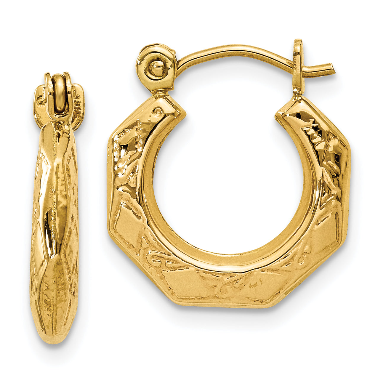 14k Polished Patterned Hollow Hoop Earrings Main image