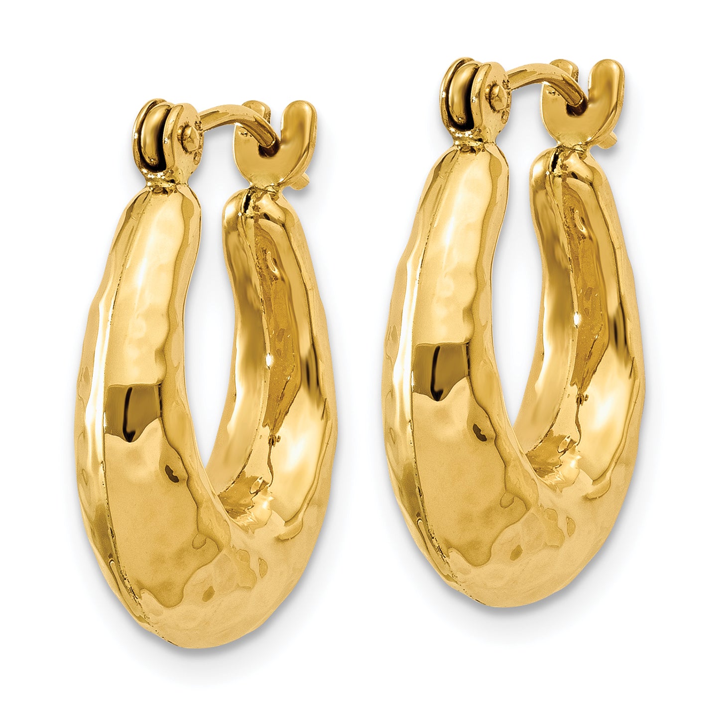 14k Hammered Fancy Hollow Hoop Earrings Secondary image