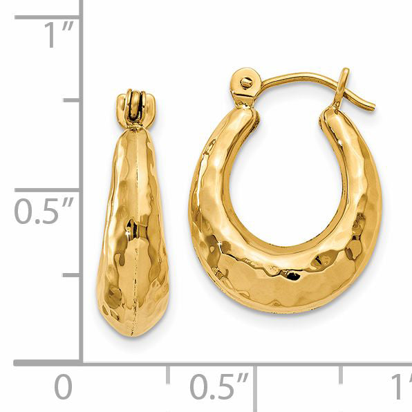 14k Hammered Fancy Hollow Hoop Earrings