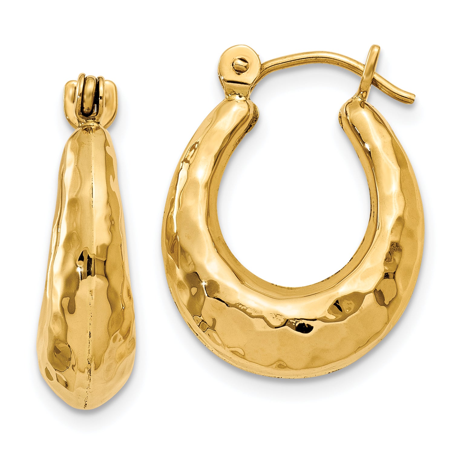 14k Hammered Fancy Hollow Hoop Earrings Main image