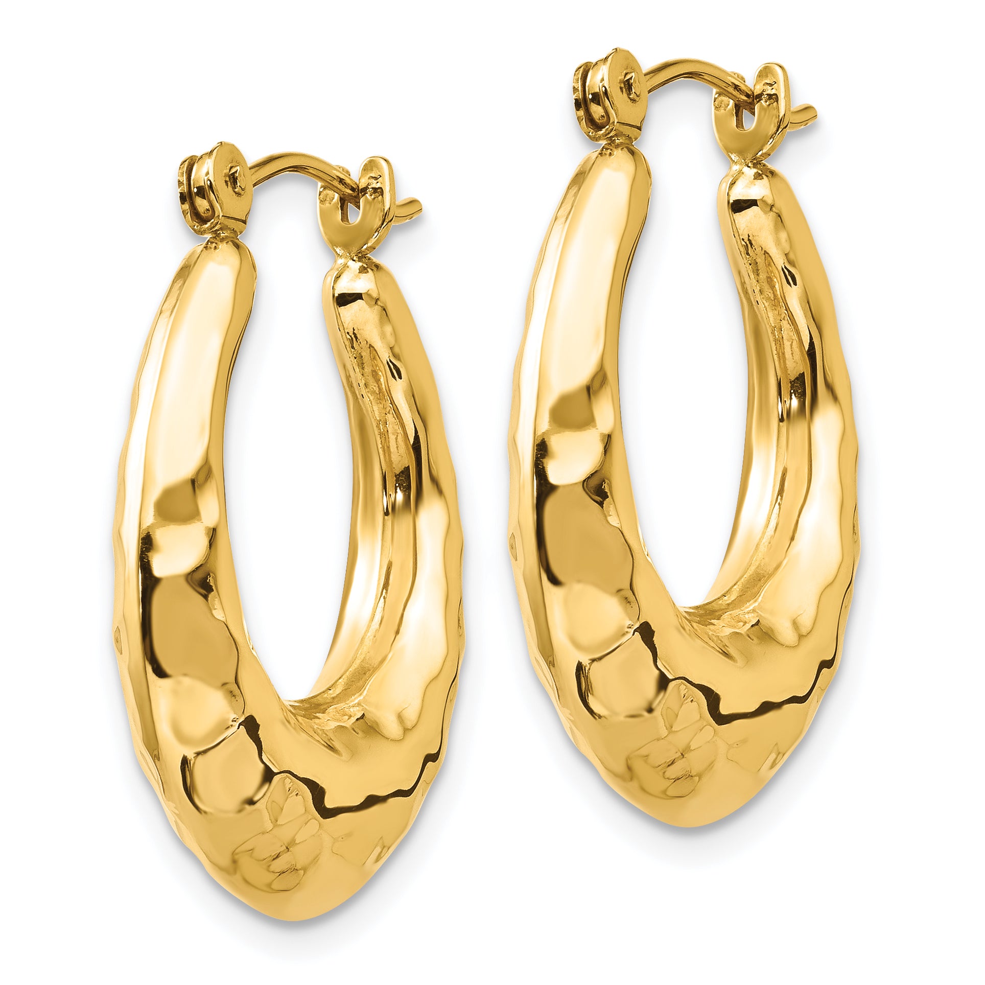 14K Gold Polished Hollow Hoop Earrings for Women Elegant Hammered Design Secondary image