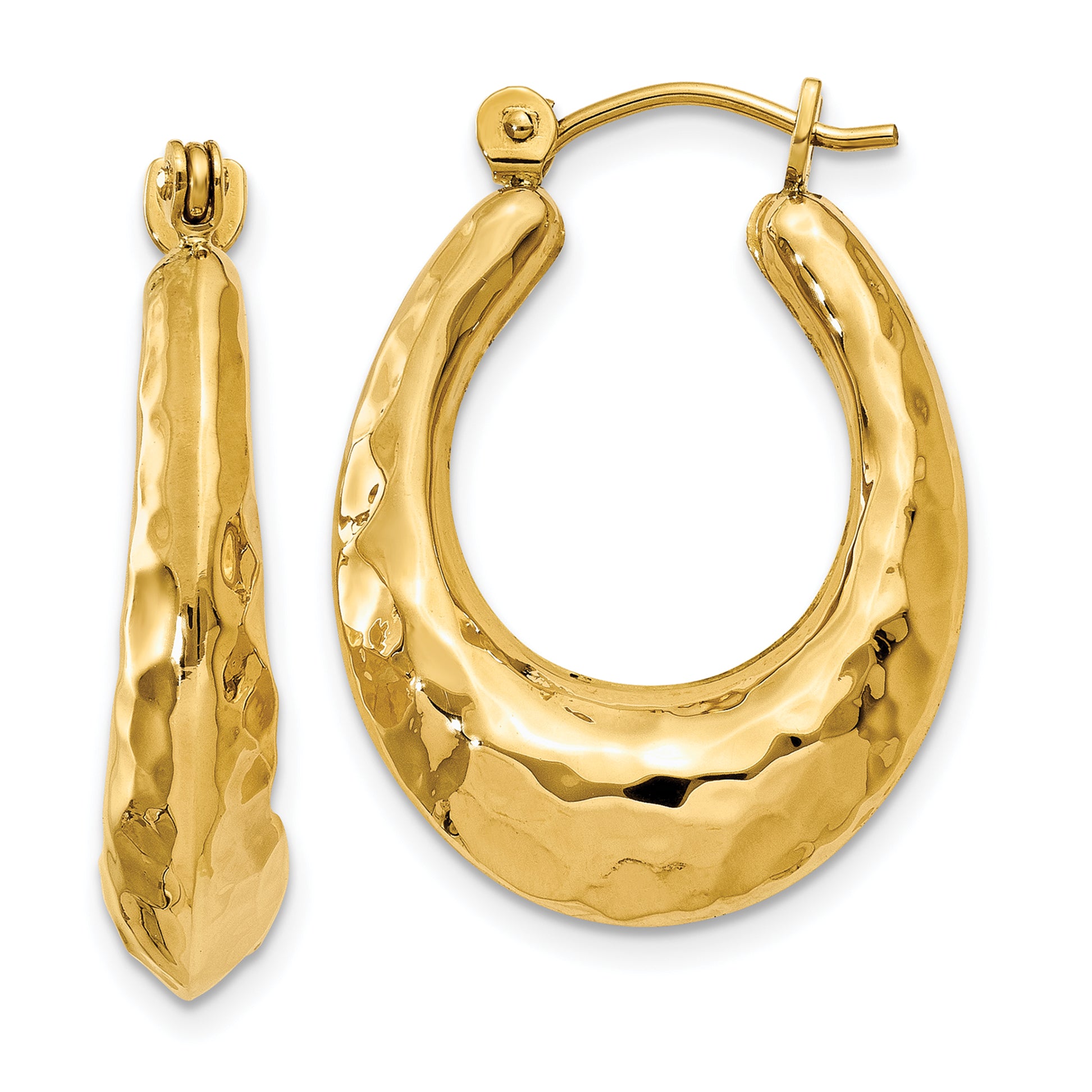 14k Hammered Fancy Hollow Hoop Earrings Main image