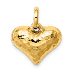 14K Polished and Hammered 3-D Heart Pendant