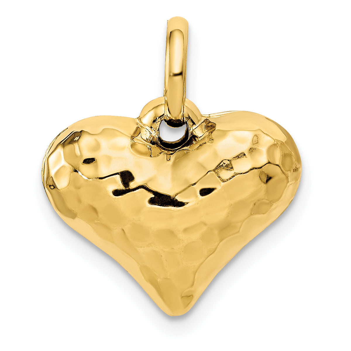 14K Polished and Hammered 3-D Heart Pendant