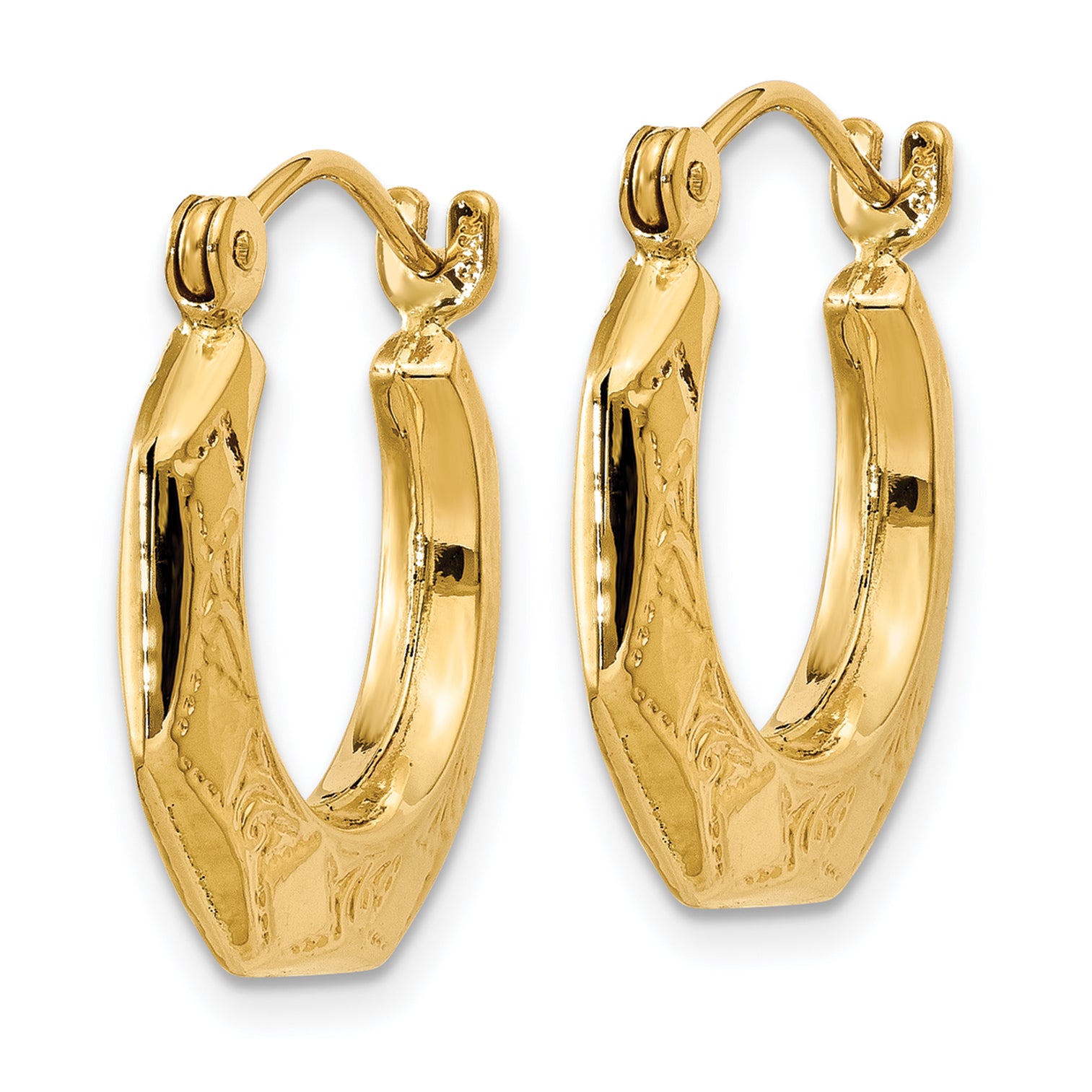 14k Polished Patterned Hoop Earrings Secondary image