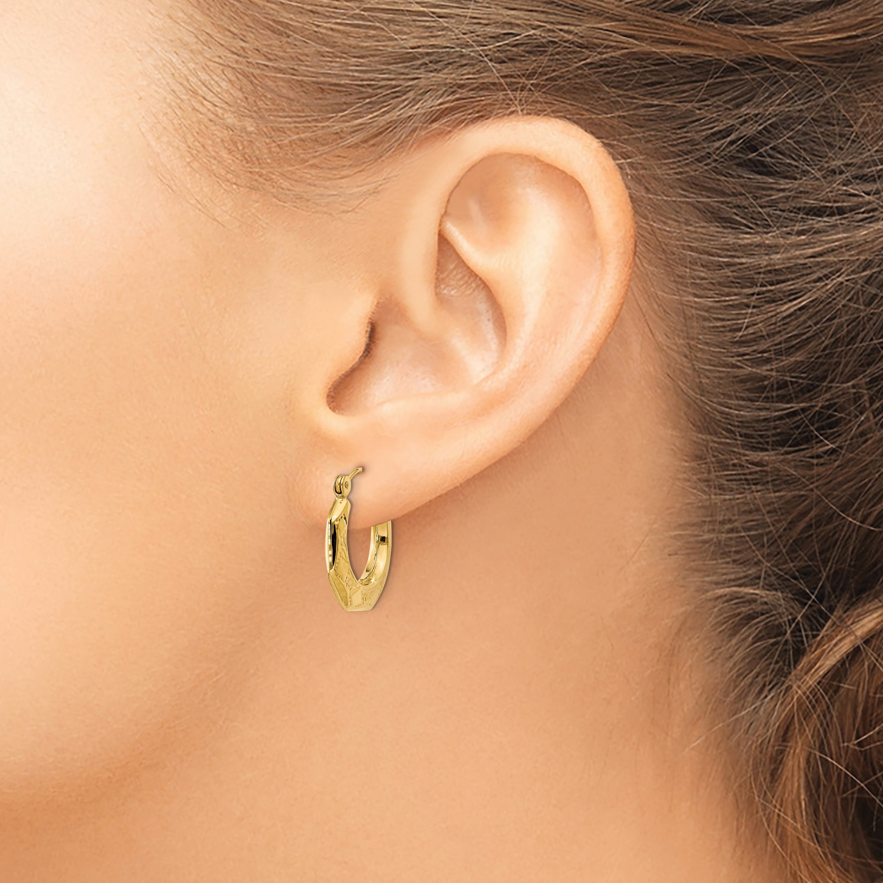 14k Polished Patterned Hoop Earrings