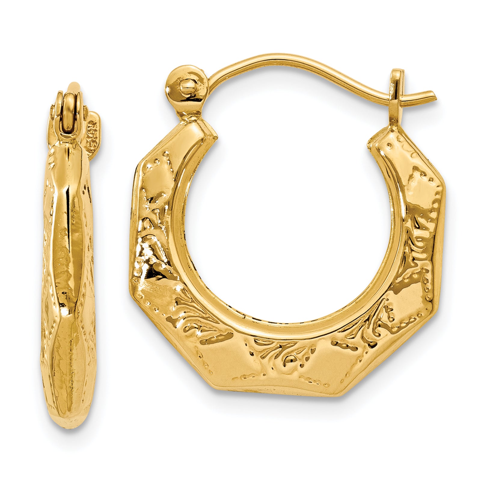 14k Polished Patterned Hoop Earrings Main image