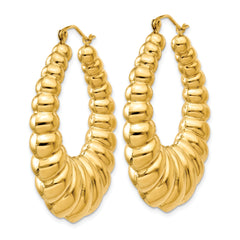 14K Gold Polished Scalloped Hoop Earrings for Women