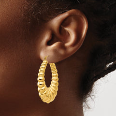 14K Gold Polished Scalloped Hoop Earrings for Women