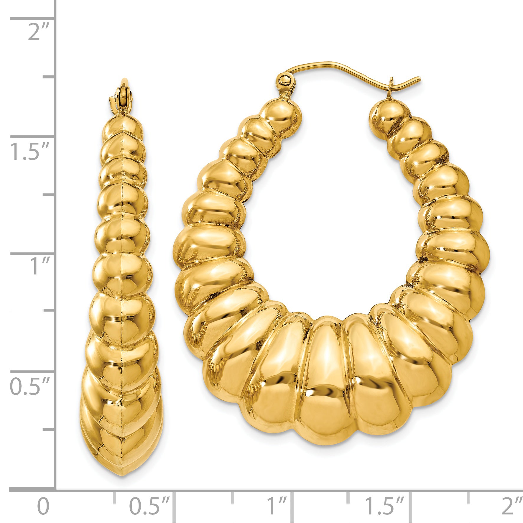 14K Gold Polished Scalloped Hoop Earrings for Women