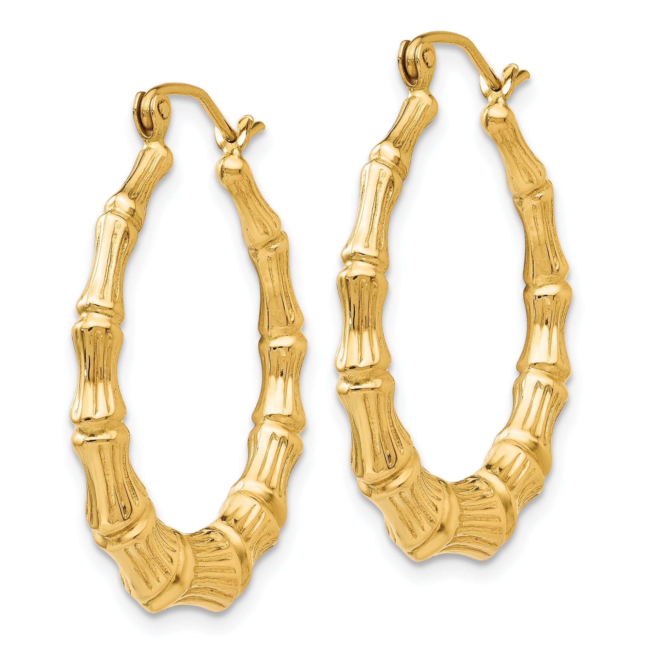 14K Gold Polished Bamboo Hoop Earrings for Women Elegant Design Secondary image
