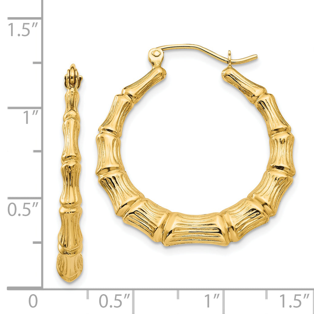 14K Gold Polished Bamboo Hoop Earrings for Women Elegant Design