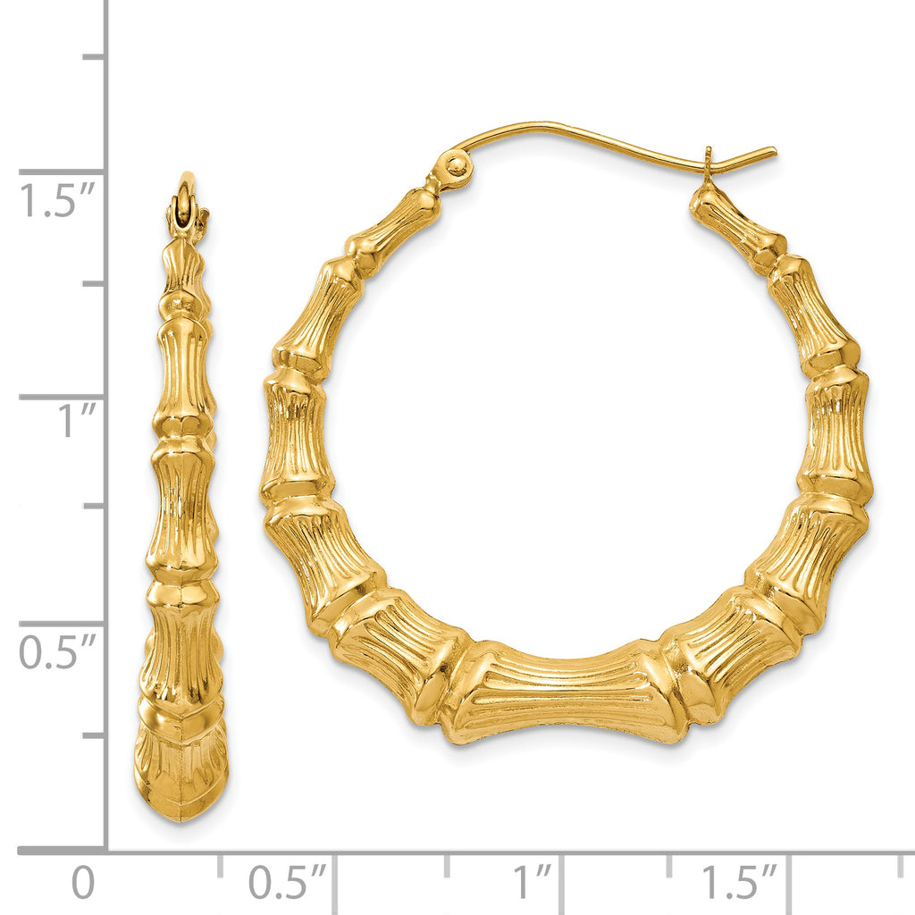 14K Gold Polished Bamboo Hoop Earrings for Elegant Women
