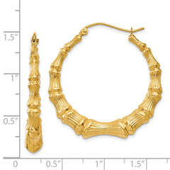 14K Gold Polished Bamboo Hoop Earrings for Elegant Women