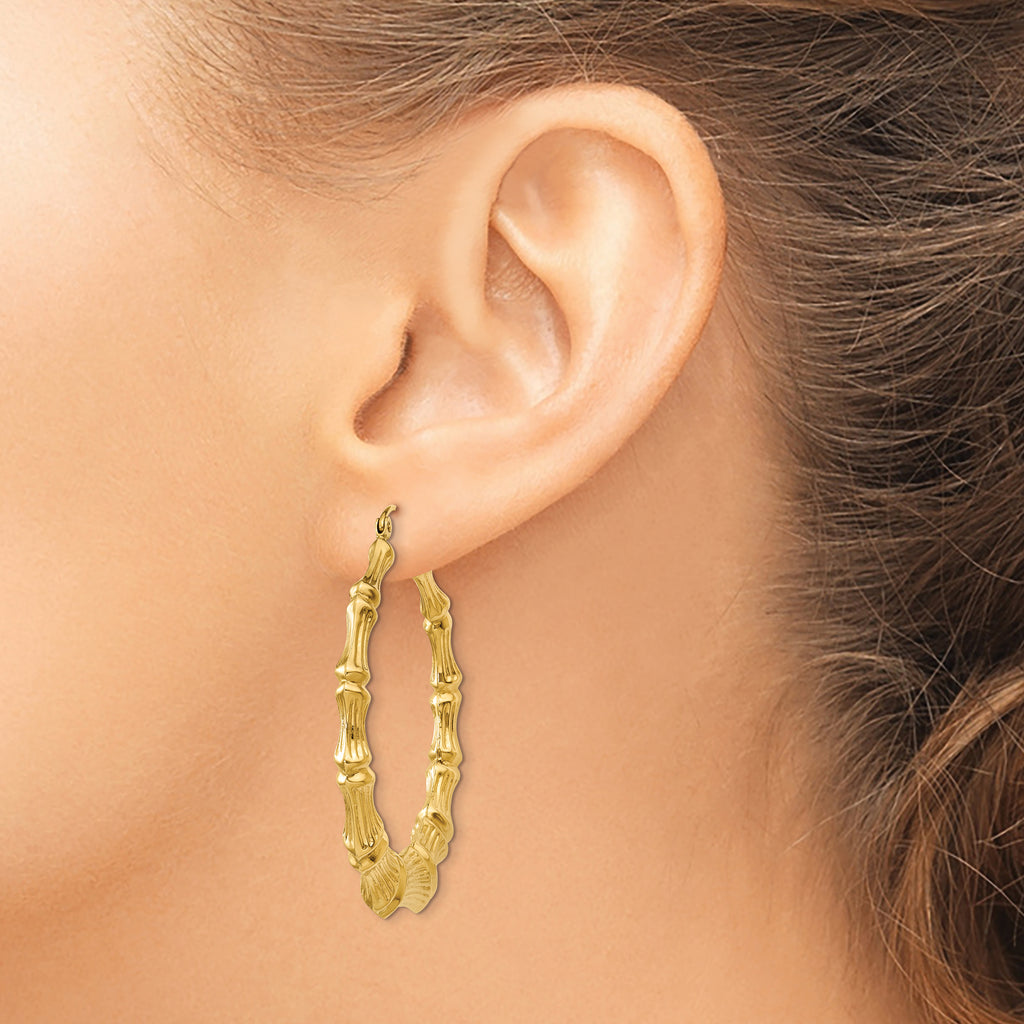 Sophia Jewelers 14K Gold Polished Bamboo Hoop Earrings for Women
