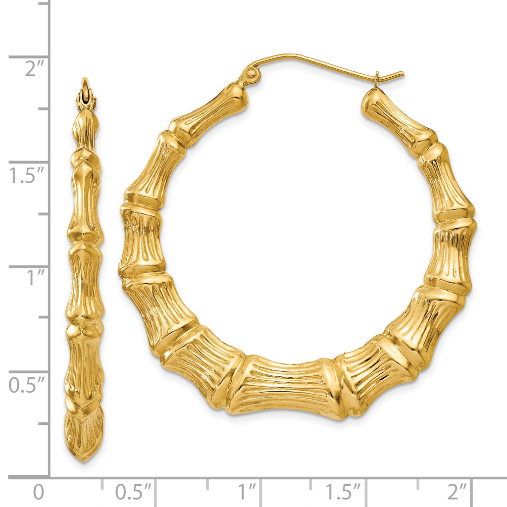 Sophia Jewelers 14K Gold Polished Bamboo Hoop Earrings for Women