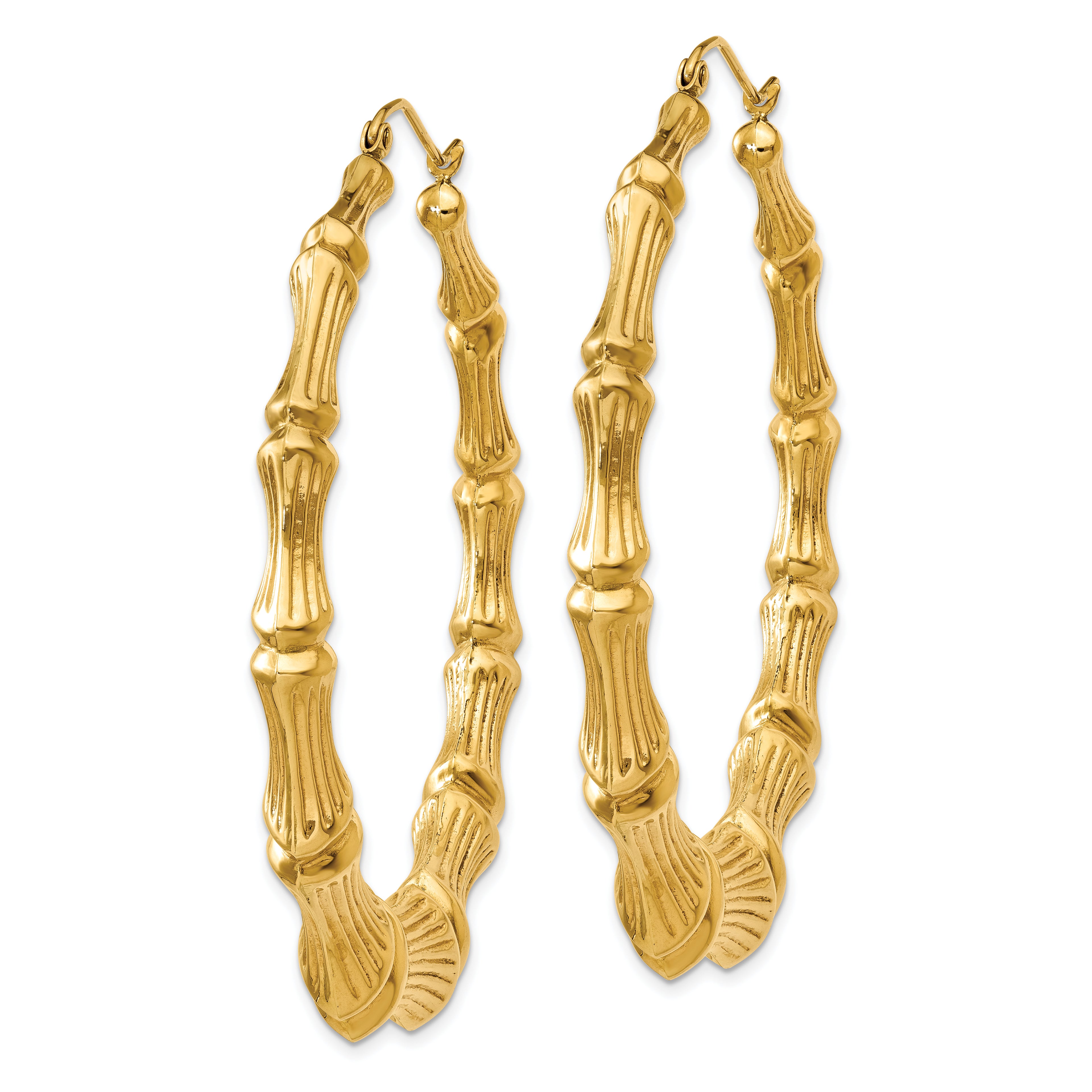 Sophia Jewelers 14K Gold Polished Bamboo Hoop Earrings for Women