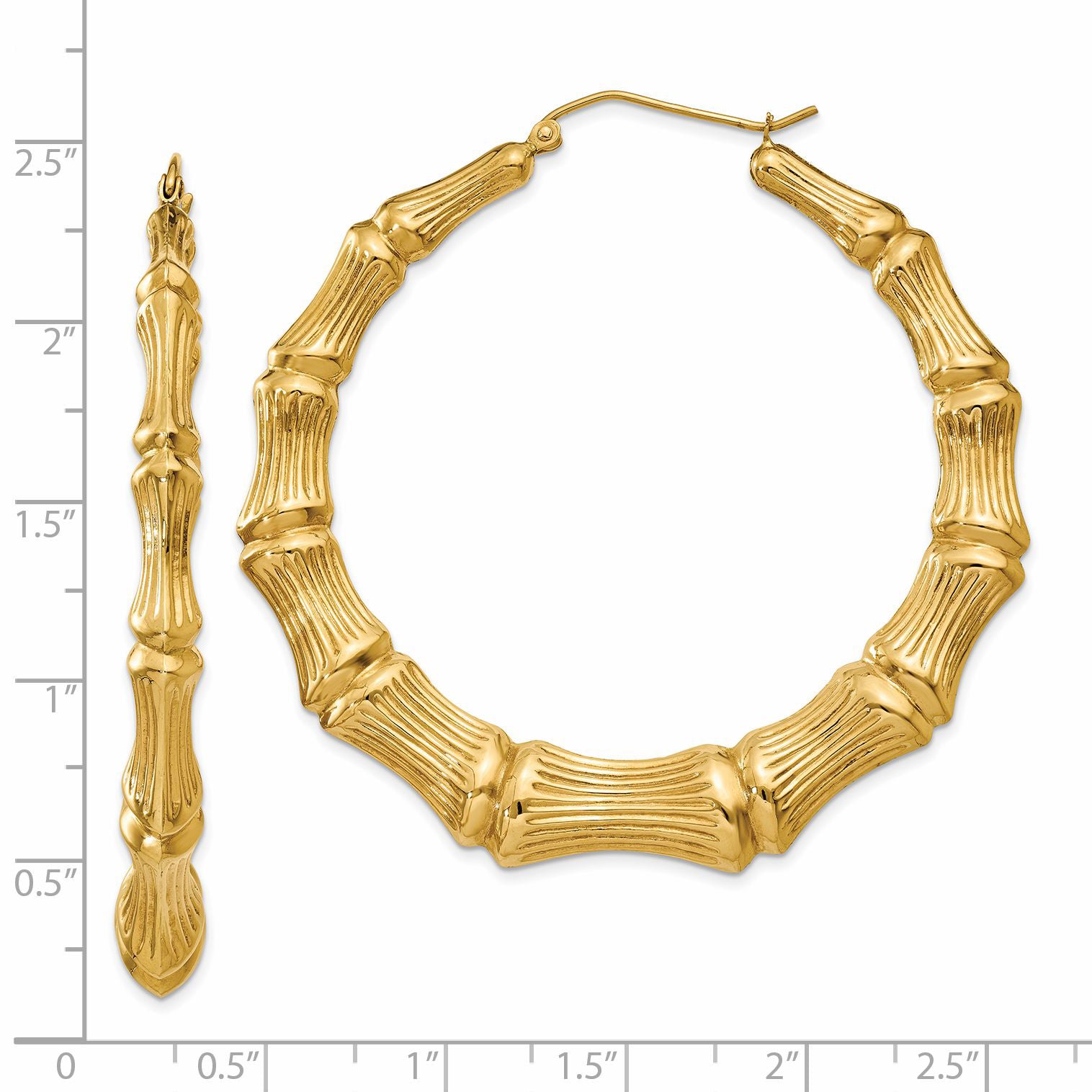 Sophia Jewelers 14K Gold Polished Bamboo Hoop Earrings for Women