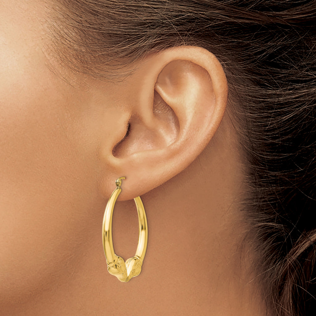 14K Gold Polished Ram Hoop Earrings for Women Elegant Creole Style