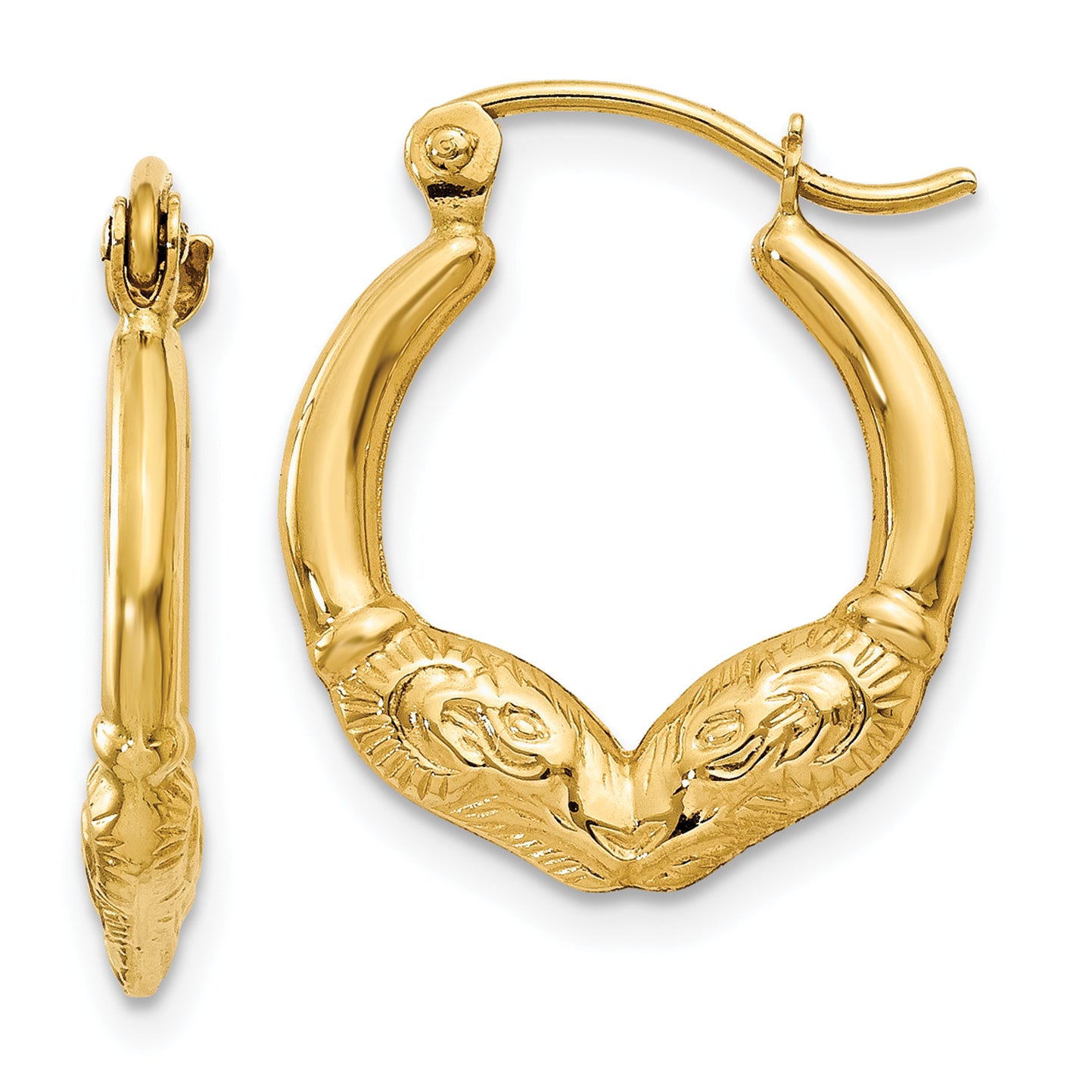 14k Ram Head Hoop Earrings Main image