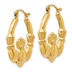 14K Gold Polished Claddagh Hoop Earrings for Women