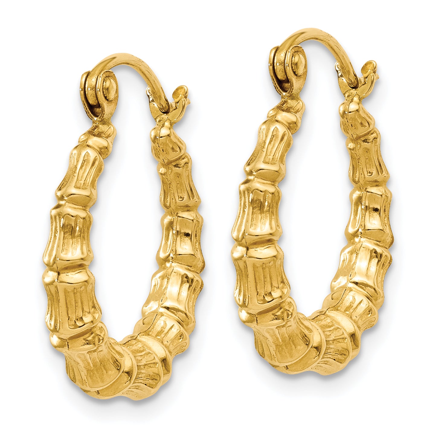 14K Gold Polished Bamboo Hoop Earrings with Elegant Hollow Design