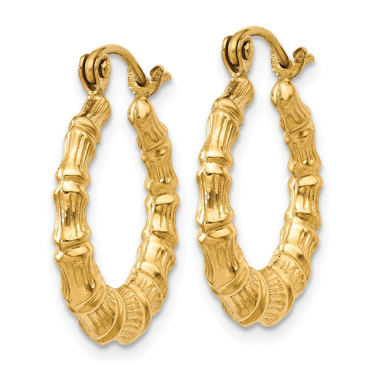 14K Gold Polished Bamboo Hoop Earrings for Women Elegant Creole Design Secondary image