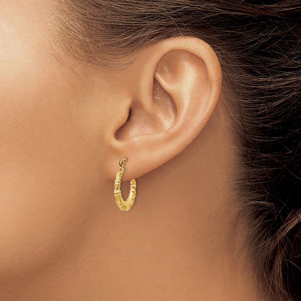 14K Gold Polished Bamboo Hoop Earrings for Women Elegant Creole Design
