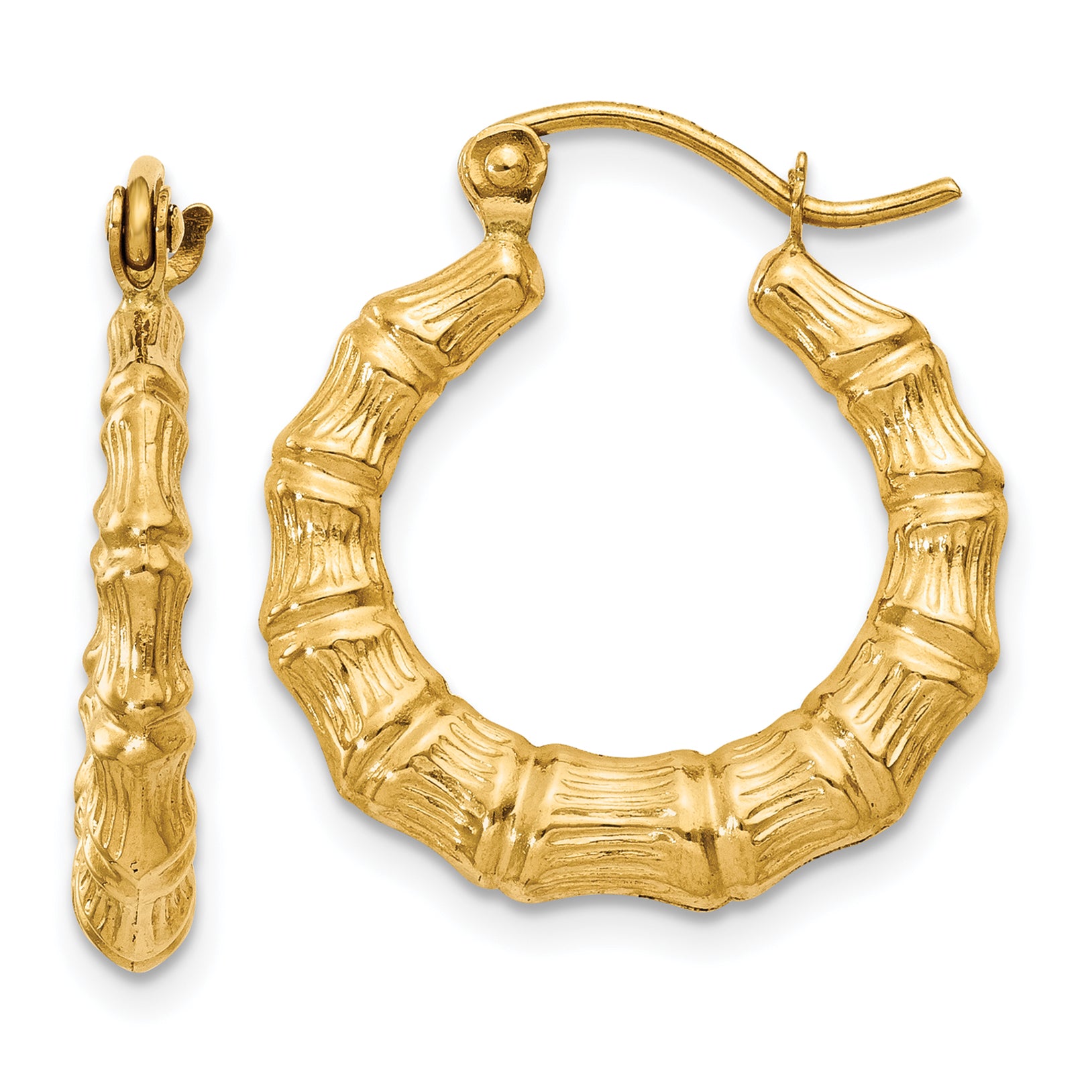 14k Polished Bamboo Design Hollow Hoop Earrings Main image