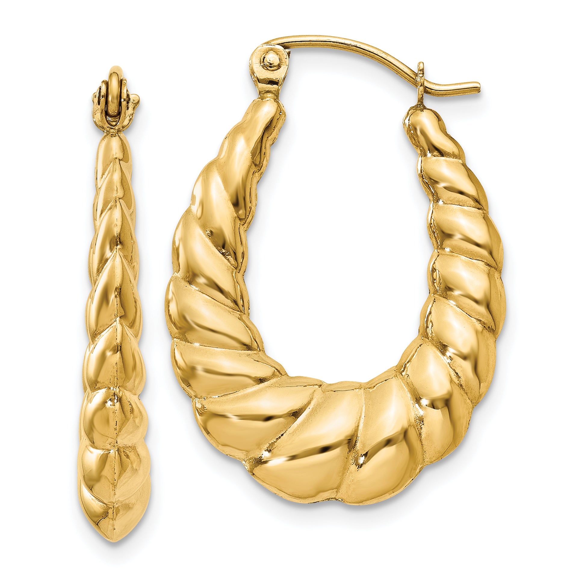 14k Polished Twisted Hollow Hoop Earrings Main image