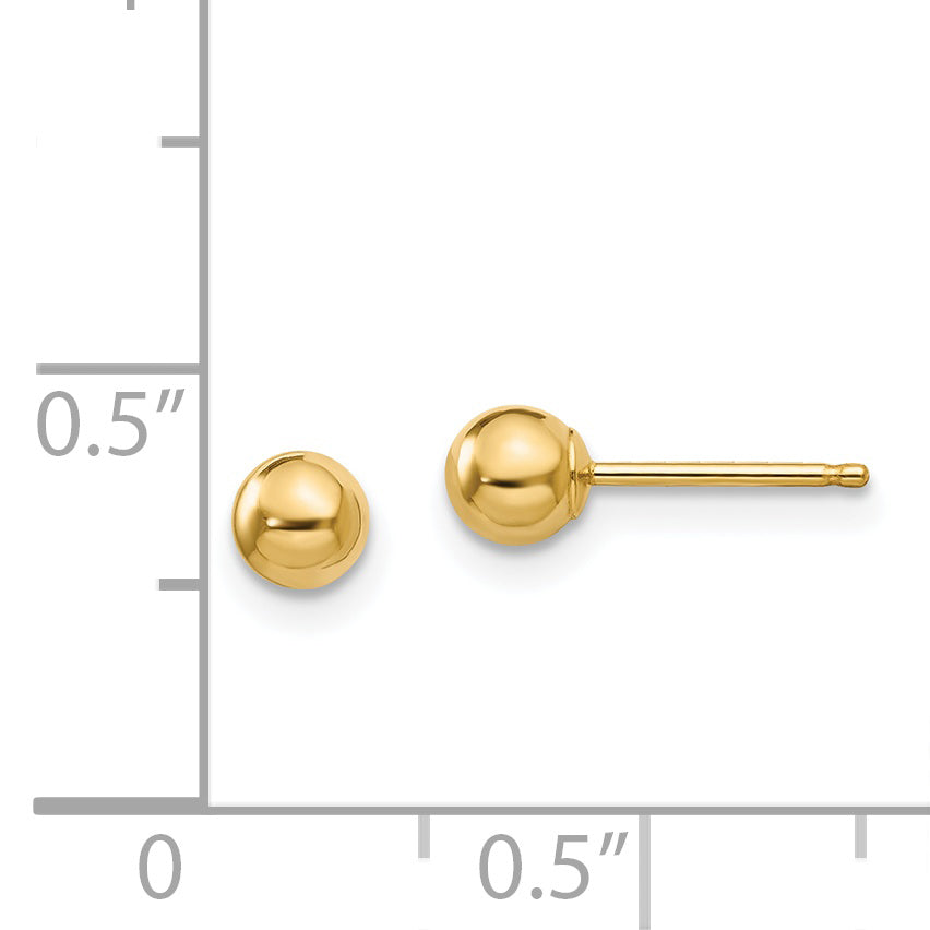 Polished Ball Stud Earrings in 14K Yellow Gold, 4mm