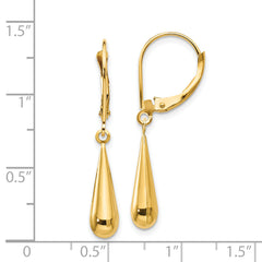 14K Gold Polished Teardrop Dangle Earrings with Leverback Closure