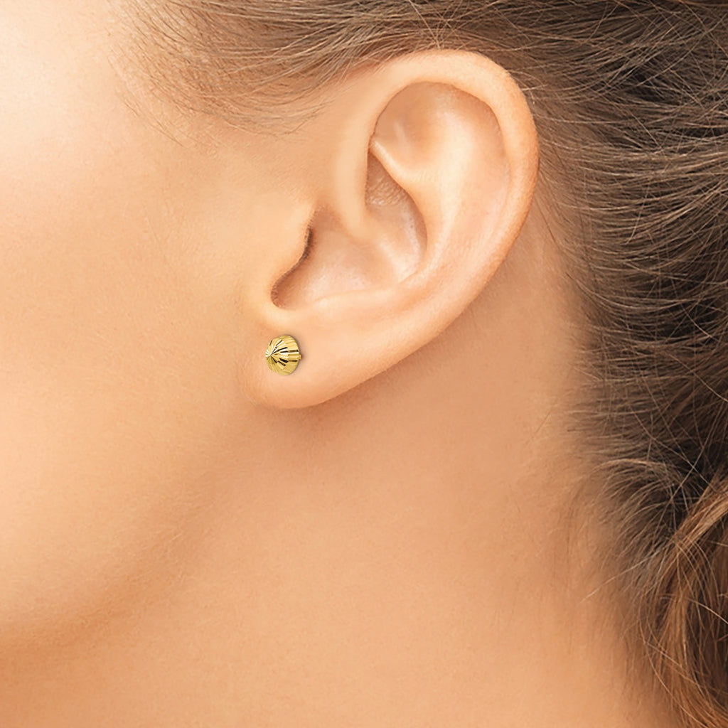 14K Gold Polished Swirl Button Earrings for Women