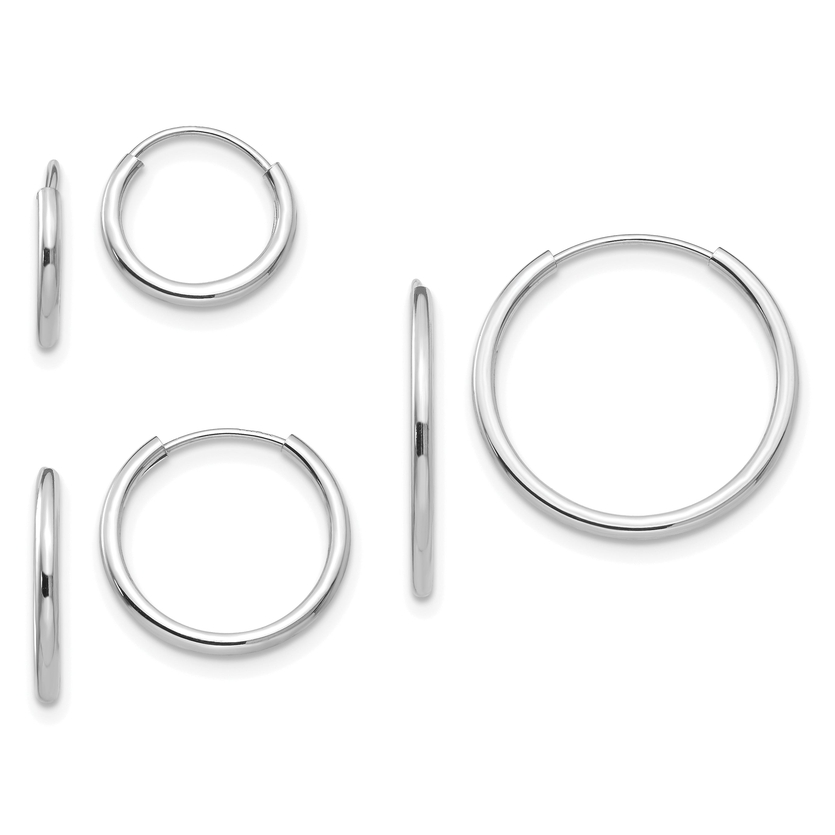 14k White Gold Madi K Endless Hoop 3 Pair Earring Set