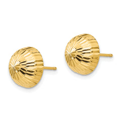 14K Gold Diamond-Cut Button Earrings with Polished Finish for Women