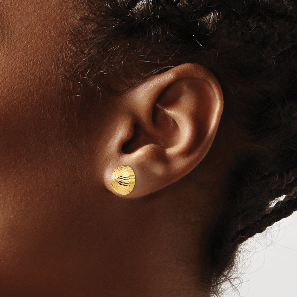 14K Gold Diamond-Cut Button Earrings with Polished Finish for Women
