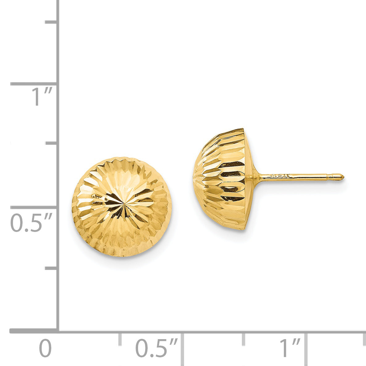 14K Gold Diamond-Cut Button Earrings with Polished Finish for Women