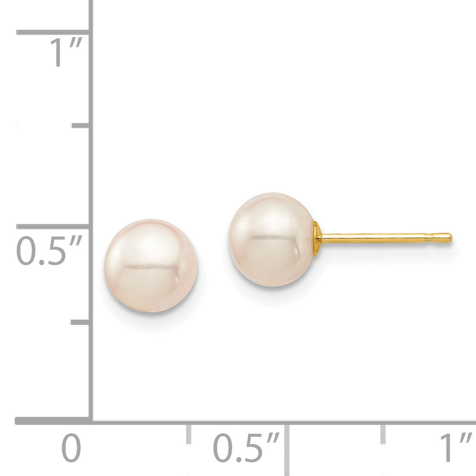 14K Madi K 6-7mm White Round Freshwater Cultured Pearl Stud Post Earrings