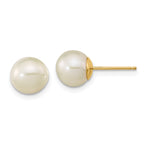 14K Madi K 7-8mm White Round Freshwater Cultured Pearl Stud Post Earrings
