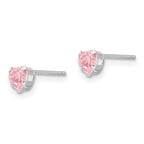 14K White Gold Heart Stud Earrings with Polished Pink CZ
