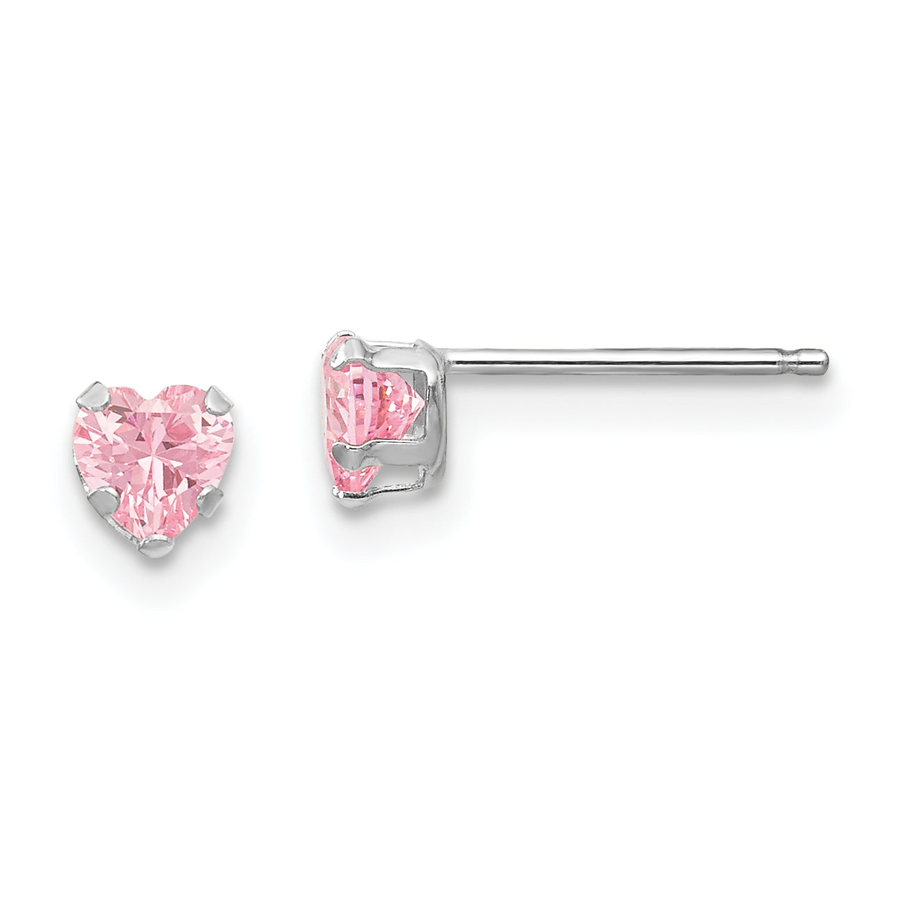 14k White Gold Madi K 4mm Pink CZ Heart Earrings Main image